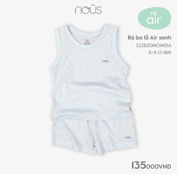 Bộ ba lỗ Nous Air xanh 9M, 12M, 18M