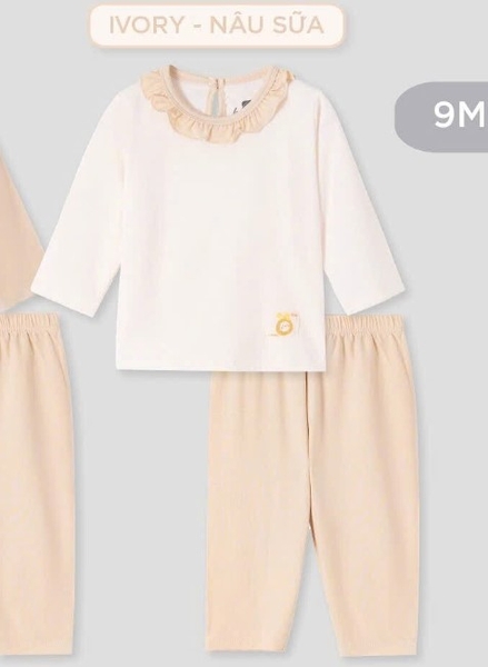 Lullaby Bộ bé gái dài tay NH452N - Ivory-Nâu sữa - 12,18,24M,3Y,4YM