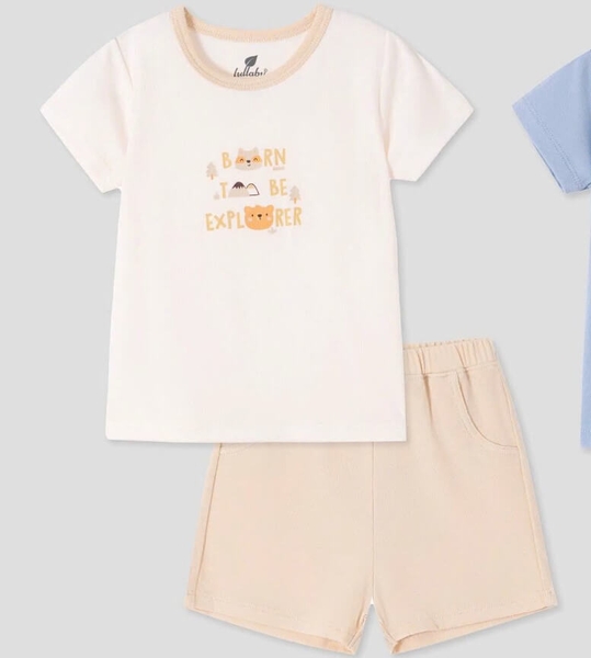 Lullaby Bộ bé trai cộc tay NH461N - Ivory-Nâu sữa - 12,18,24M,3Y,4YM