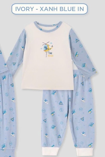 Lullaby Bộ bé trai dài tay NH451N - Ivory-Xanh blue in - 12,18,24M,3Y,4YM