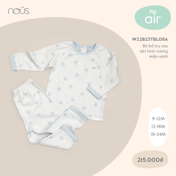 Bộ Nous bổ trụ sau dệt hình vương miện xanh (9M-18M)