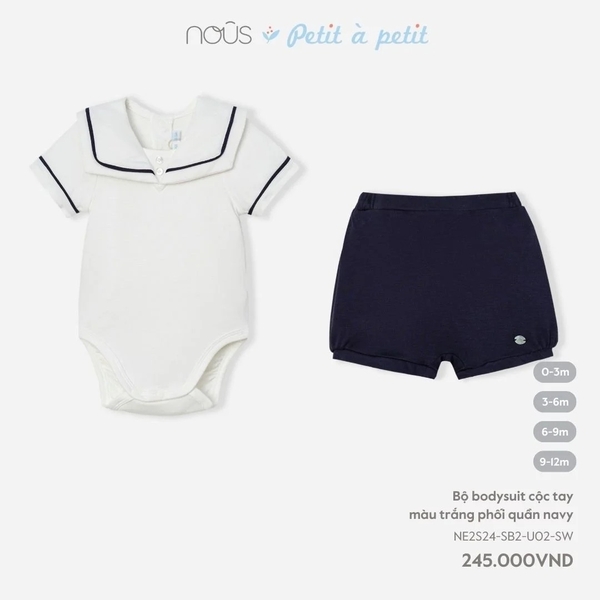Nous - Bộ bodysuit cộc tay màu trắng phối quần navy  (0M-9M)