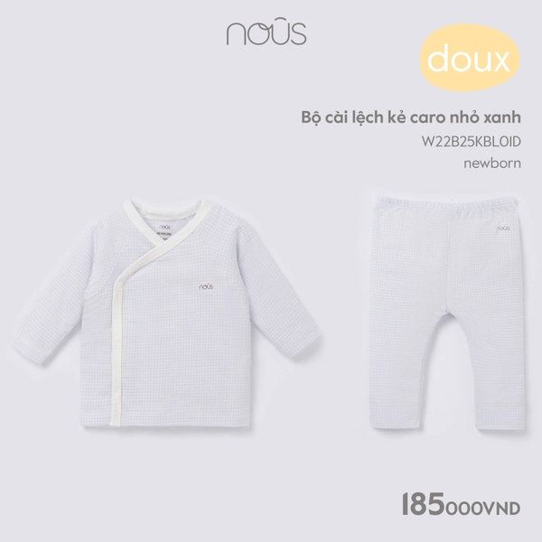 Bộ Nous cài lệch kẻ caro nhỏ xanh Newborn