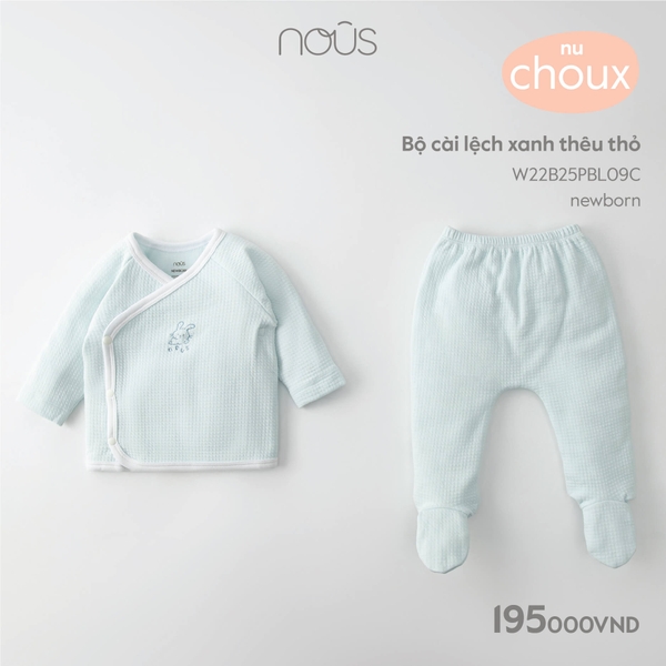 Bộ Nous cài lệch xanh thêu thỏ Newborn