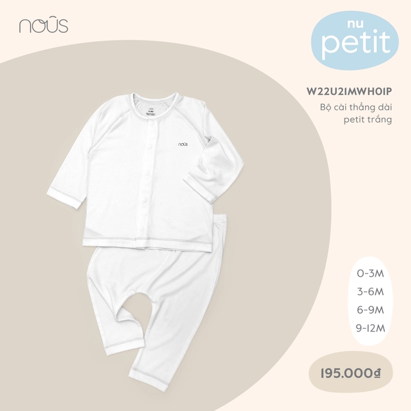 Bộ dài tay Nous trắng cài thẳng Nu Petit.