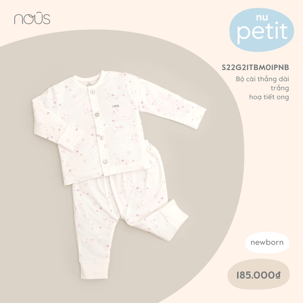 Bộ cài thẳng dài trắng hoạ tiết ong NB