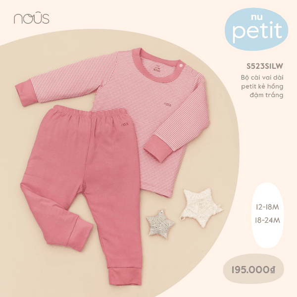 Bộ cài vai dài Nous petit kẻ hồng đậm trắng (12M, 18M)