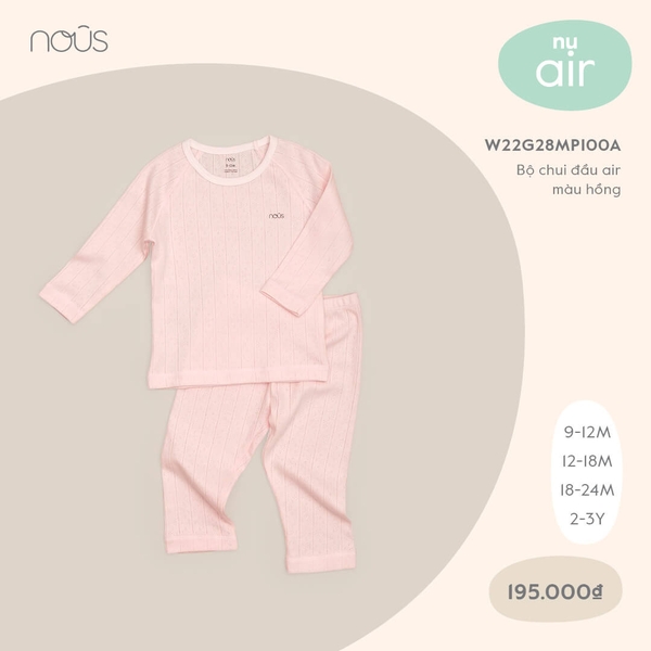 Bộ Nous chui đầu air màu hồng (9M-2Y)
