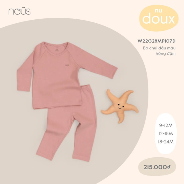 Bộ Nous chui đầu màu hồng đậm (9M-18M)