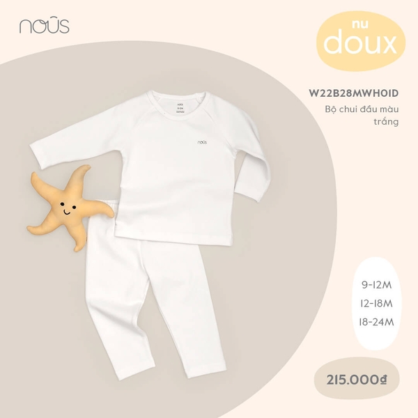 Bộ Nous chui đầu màu trắng (9M-18M)