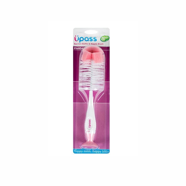 Bộ cọ bình sữa và núm ty có đế hút chân không (màu hồng Upass