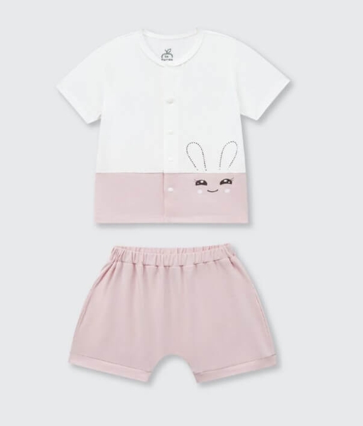 Bộ cộc tay La Pomme Bạn nhỏ dễ thương - 3,6,9,12M Hồng