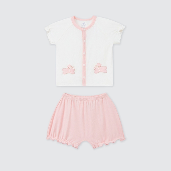 Bộ cộc tay La Pomme quần quả bí của thỏ con - 6,9,12,18M Hồng