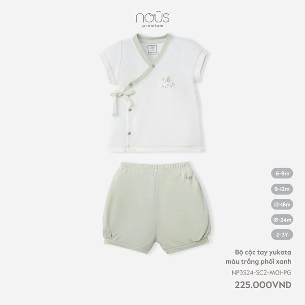 Nous - Bộ cộc tay yukata màu trắng phối xanh (6M-2Y)