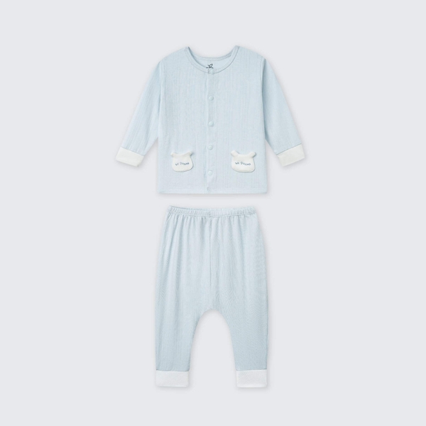 Bộ dài tay cúc giữa La Pomme Gấu con ngộ nghĩnh - Newborn,0,3M Xanh