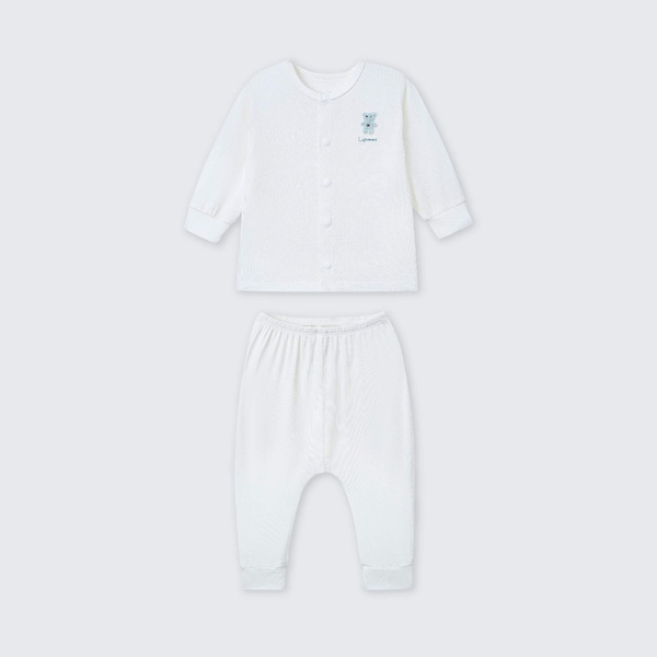 Bộ dài tay cúc giữa La Pomme Người bạn êm mềm - Newborn,0,3M Trắng