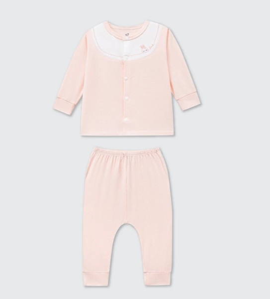 Bộ dài tay cúc giữa La Pomme phối cổ ngọt ngào - Newborn,0,3M Hồng