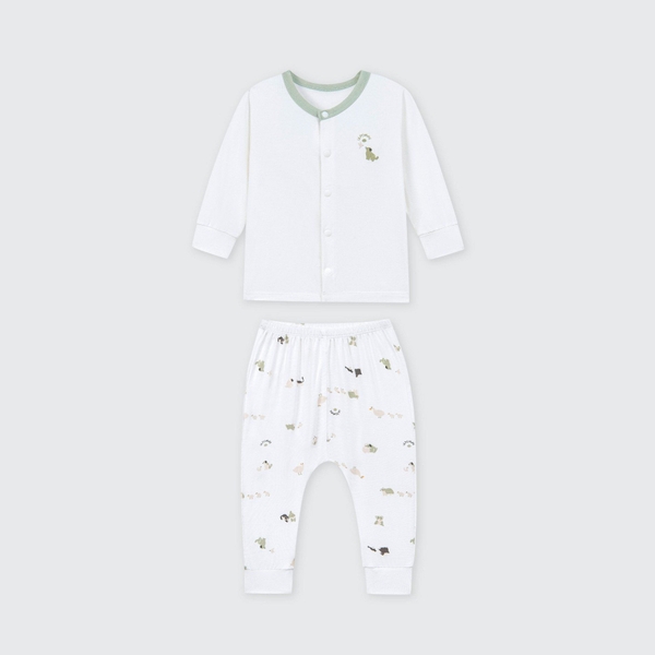 Bộ dài tay cúc thẳng La Pomme Nông trại vui nhộn - Newborn,0,3M Xanh