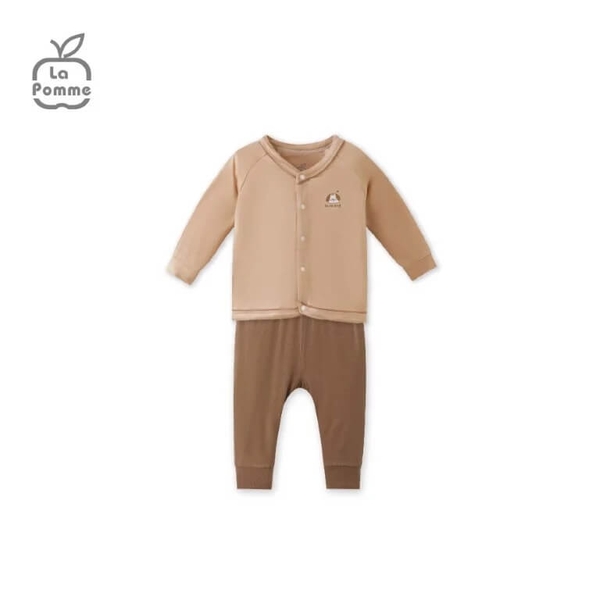 Bộ dài tay La Pomme cúc giữa baby kisses nâu (Newborn, 0M, 3M)