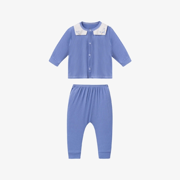 Bộ dài tay La Pomme cúc giữa hoạ tiết đáng yêu Xanh biển (Newborn, 0M, 3M)