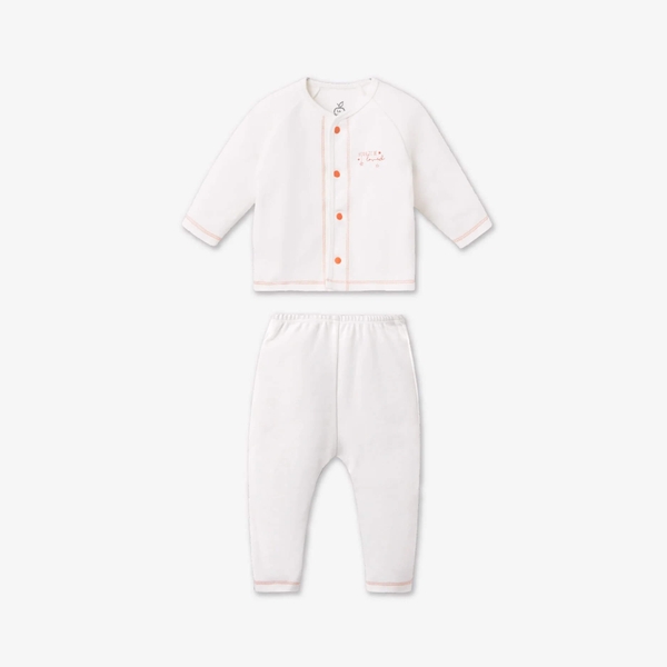 Bộ dài tay La Pomme cúc giữa phối màu Trắng Cam (Newborn, 0M, 3M)
