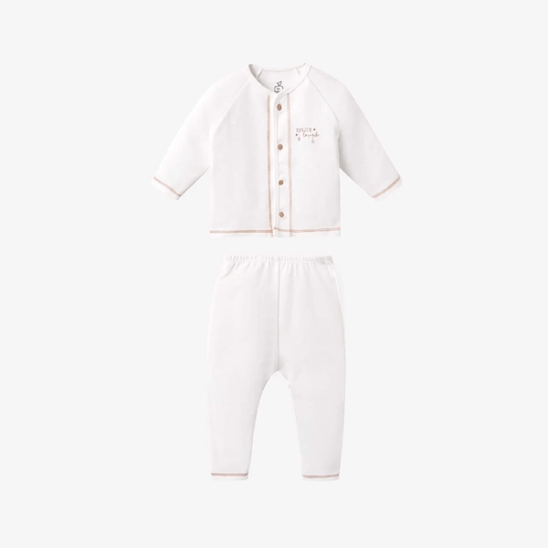 Bộ dài tay La Pomme cúc giữa phối màu Trắng Nâu (Newborn, 0M, 3M)
