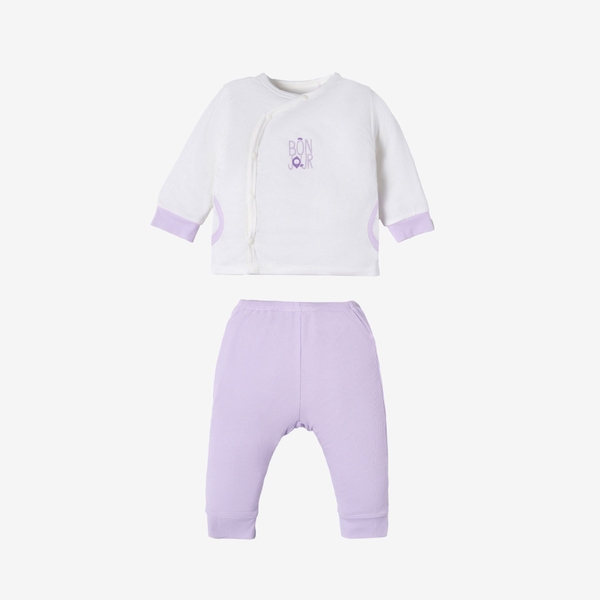 Bộ dài tay La Pomme cúc lệch Bonjour - Newborn, 0,3M Tím