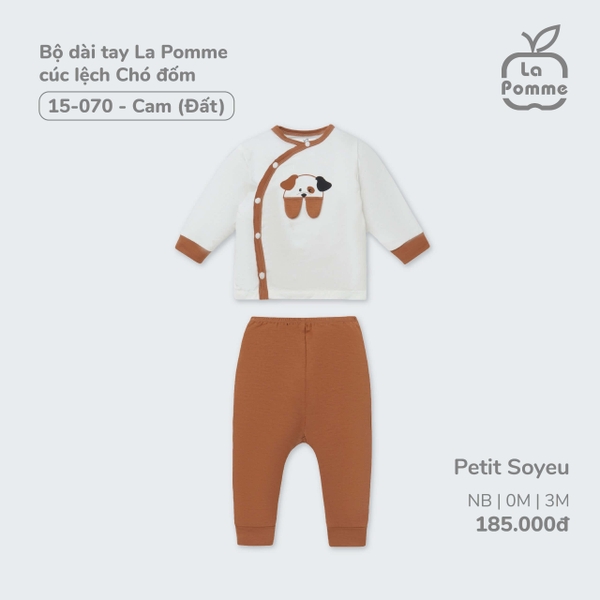 Bộ dài tay La Pomme cúc lệch Chó đốm - Newborn, 0,3M Cam (đất)