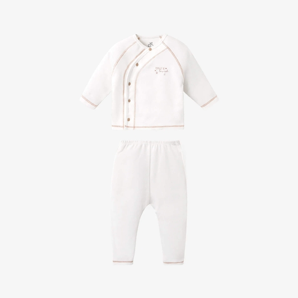 Bộ dài tay La Pomme cúc lệch phối màu Trắng Nâu (Newborn, 0M, 3M)