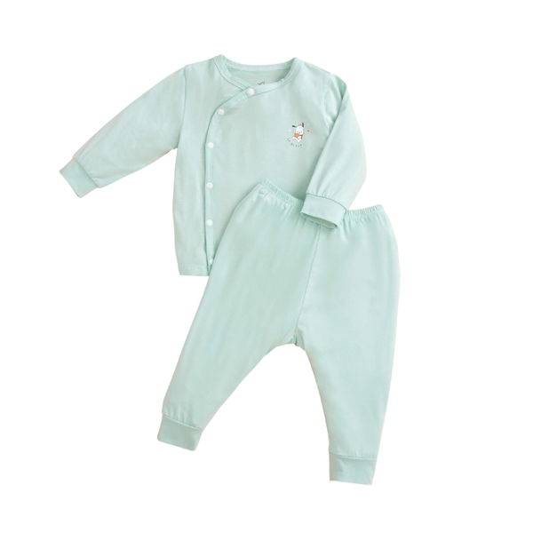 Bộ Dài Tay La Pomme Cúc lệch Puppy Xanh bạc hà (Newborn, 0M, 3M)