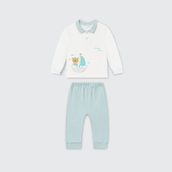 Bộ dài tay La Pomme Polo thuyền buồm ra khơi - 6,9,12,18M,3Y Trắng