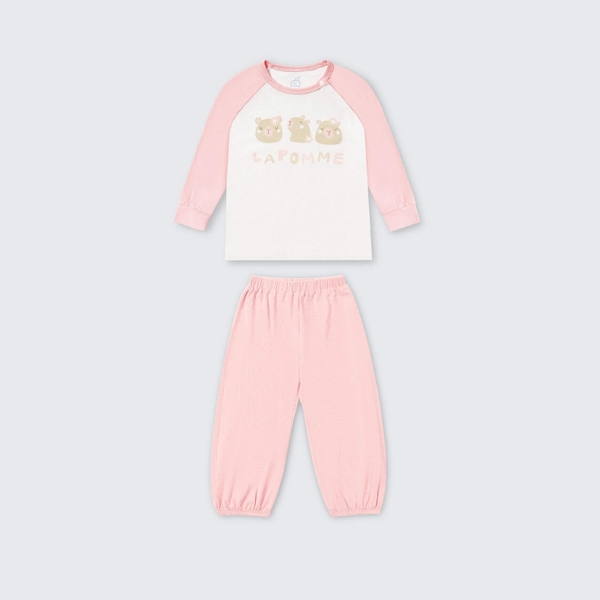 Bộ dài tay La Pomme raglan thế giới vui nhộn - 6,9,12,18M,3Y,4Y,5Y Hồng