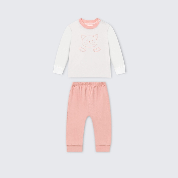 Bộ dài tay La Pomme viền cổ sắc màu kẹo bông - 6,9,12,18M,3Y Hồng