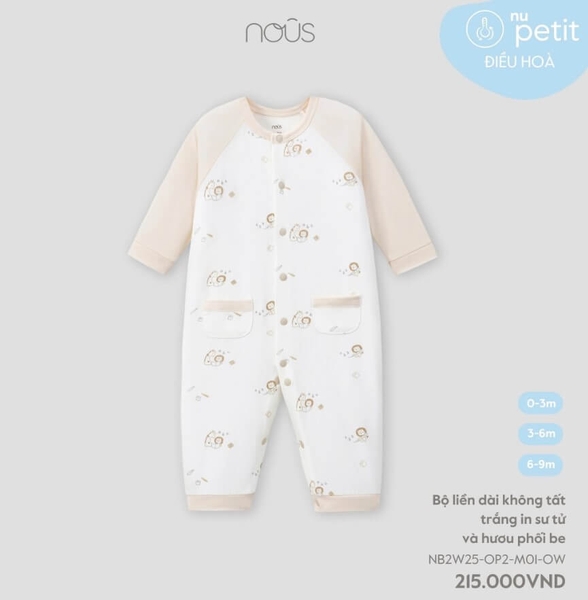 Nous Bộ liền dài không tất trắng in sư tử và hươu phối be 0,3M