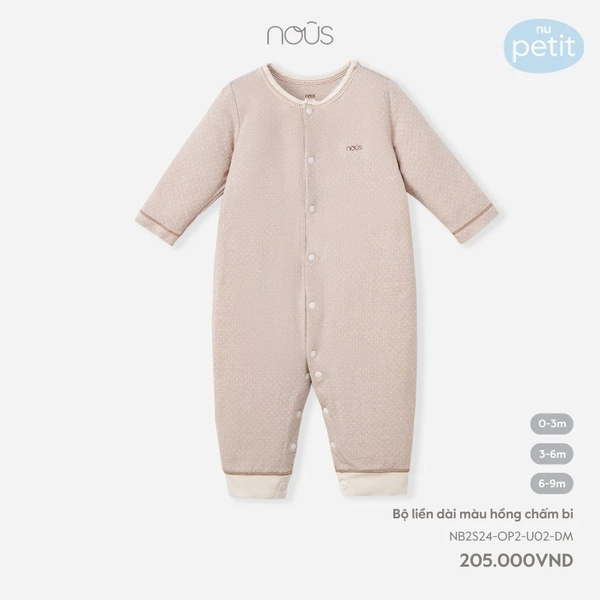 Nous - Bộ liền dài màu hồng chấm bi  (0M-6M)