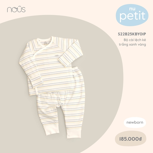 Bộ Nous cài lệch kẻ trắng xanh vàng NB