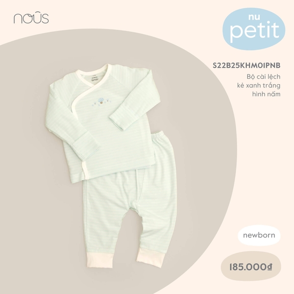 Bộ Nous cài lệch kẻ xanh trắng hình nấm NB