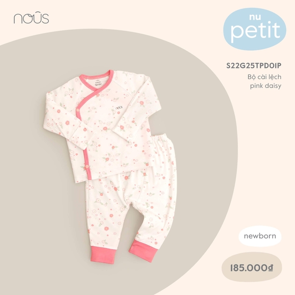 Bộ Nous cài lệch pink daisy NB