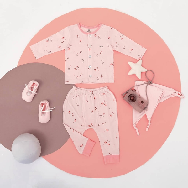 Bộ Nous cài thẳng dài hồng đào nhạt (0M, 3M, 6M, 9M)