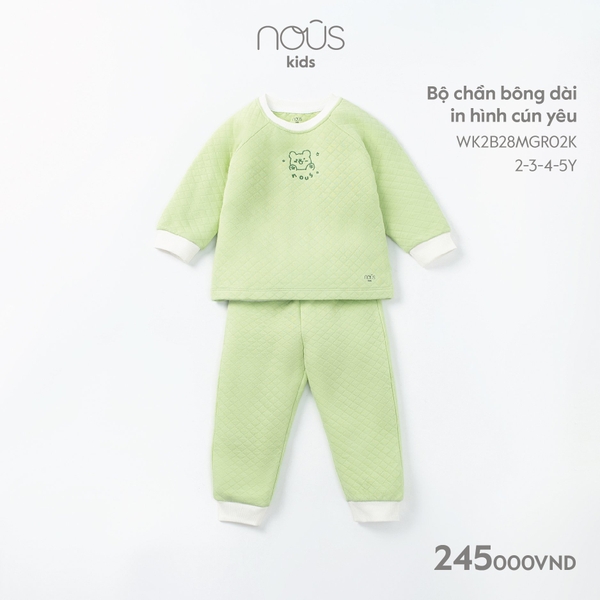 Bộ Nous chần bông dài in hình cún yêu từ 2-5 tuổi