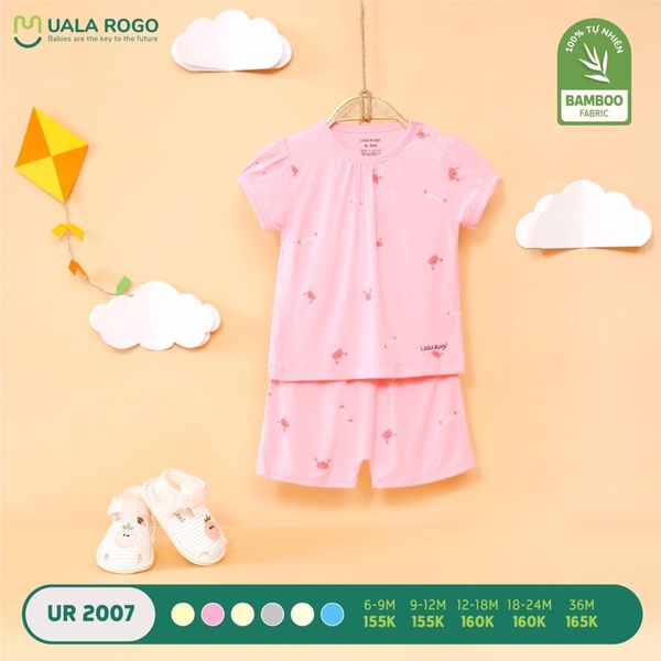 Bộ quần áo Ualarogo cộc tay BamBoo họa tiết hồng (12-18M, 18-24M, 3Y)