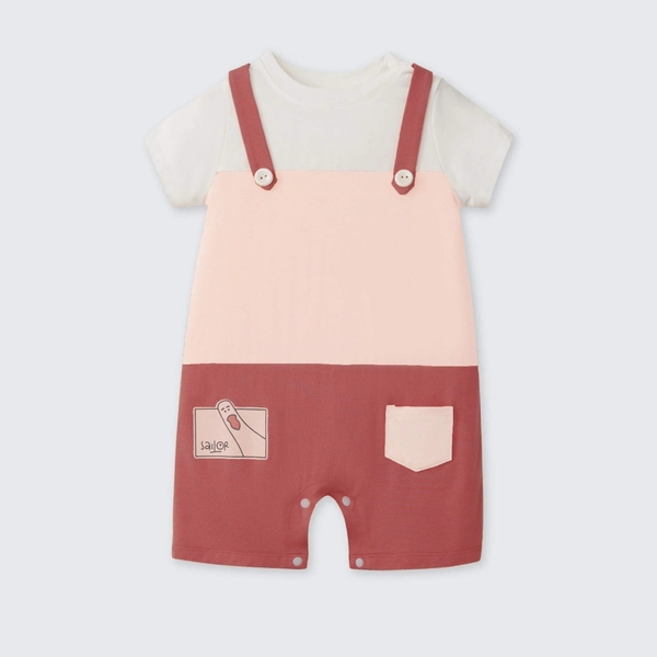 Bộ yếm body cộc tay La Pomme thuỷ thủ Hồng (3M-12M)