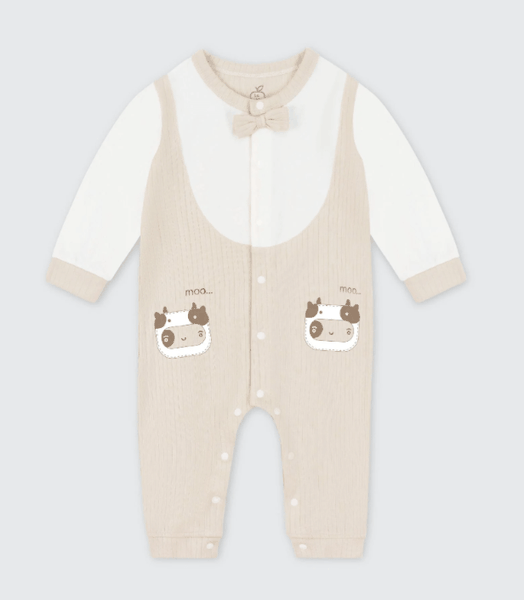 Bộ yếm liền dài tay La Pomme cổ nơ - 3,6,9M Be