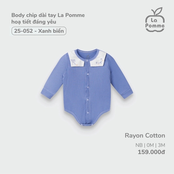 Body chip dài tay La Pomme hoạ tiết đáng yêu - Newborn Xanh biển