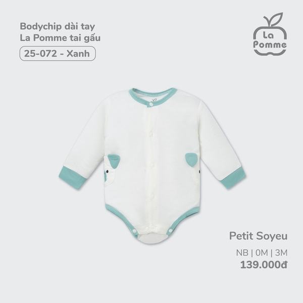 Body chip dài tay La Pomme tai gấu Newborn, 3M Xanh