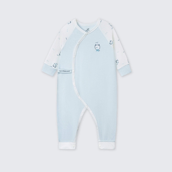 Body dài tay La Pomme phối họa tiết dễ thương - Newborn,0,3M Xanh