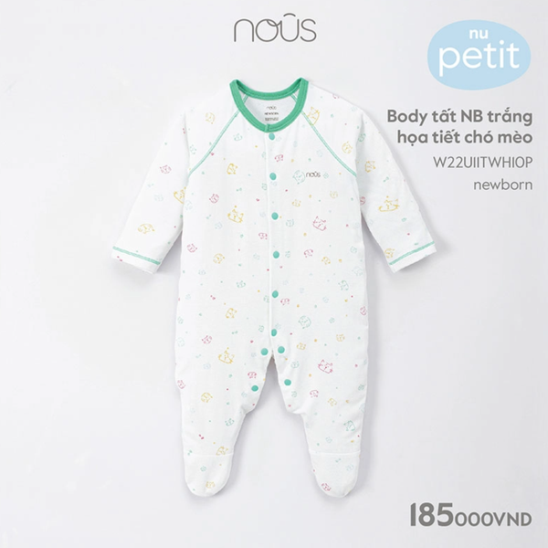 Body Nous dài tất NB trắng họa tiết chó mèo NB