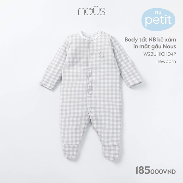Body tất Nous sơ sinh kẻ xám in mặt gấu