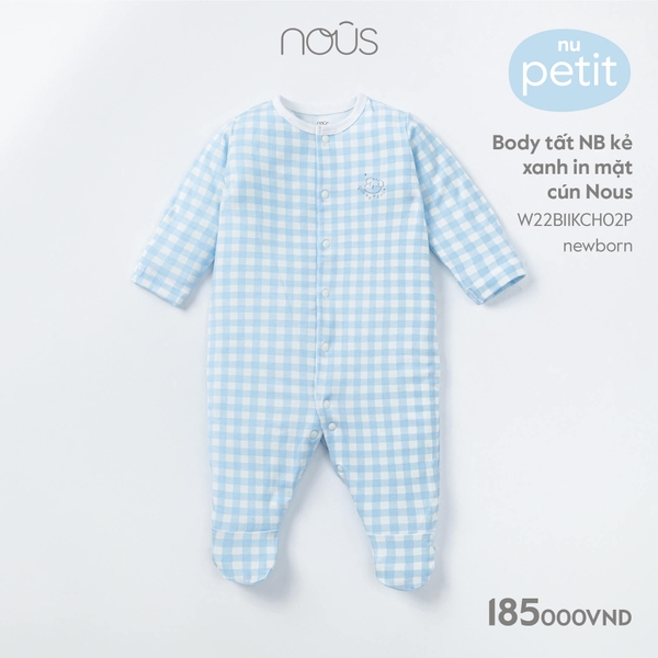 Body Nous tất Newborn sơ sinh kẻ xanh in mặt cún Nous