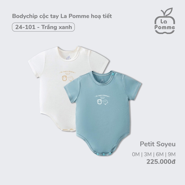 Bodychip cộc tay La Pomme hoạ tiết - 0,3M Trắng, Xanh